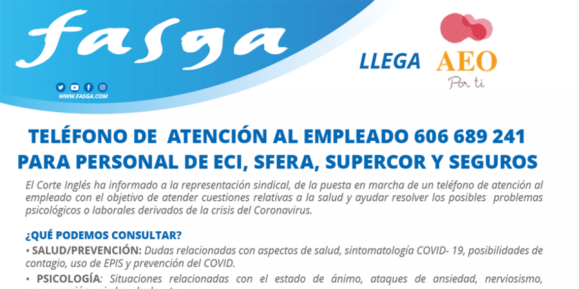 TELÉFONO DE ATENCIÓN AL EMPLEADO 606 689 241 PARA PERSONAL DE ECI, SFERA, SUPERCOR Y SEGUROS
