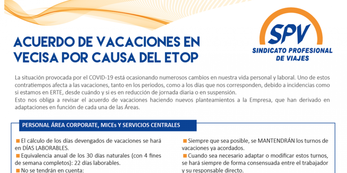 ACUERDO DE VACACIONES EN VECISA POR CAUSA DEL ETOP