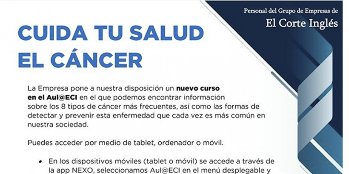 Personal del Grupo de Empresas de El Corte Inglés CUIDA TU SALUD EL CÁNCER