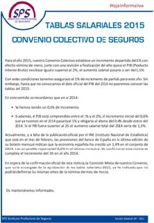 Información sobre las tablas salariales 2015 del Convenio Colectivo de Seguros