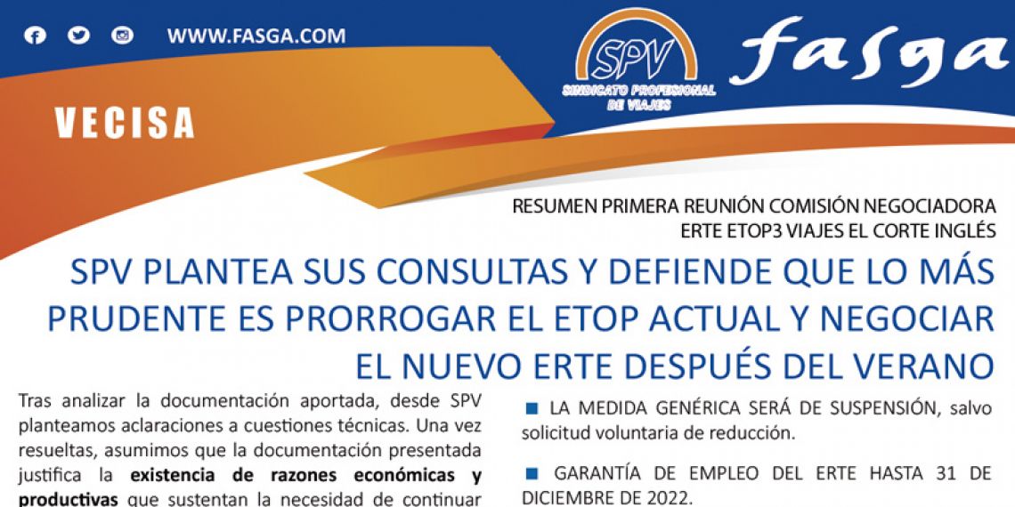RESUMEN PRIMERA REUNIÓN COMISIÓN NEGOCIADORA ERTE ETOP3 VIAJES EL CORTE INGLÉS