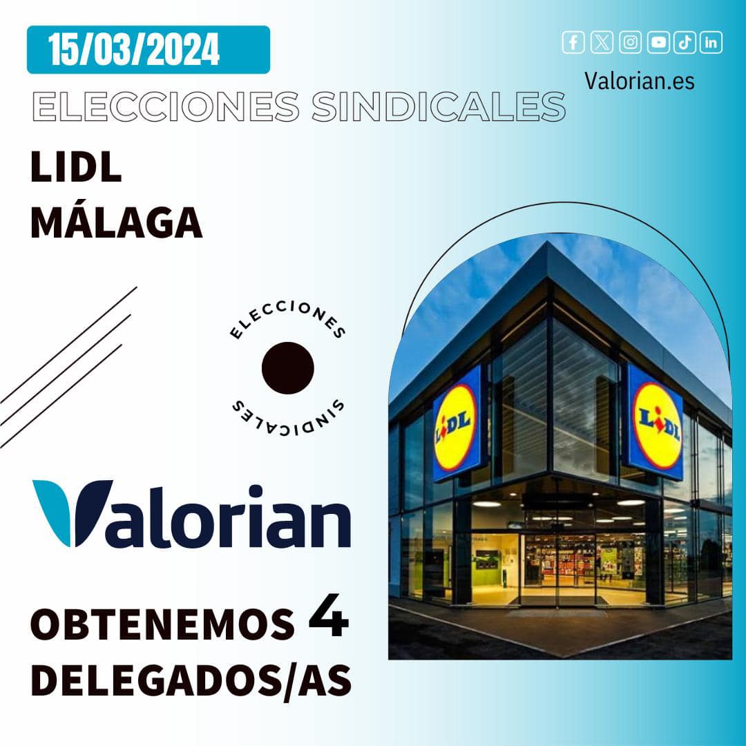 Valorian obtiene 4 delegados en las EESS de Lidl en Málaga