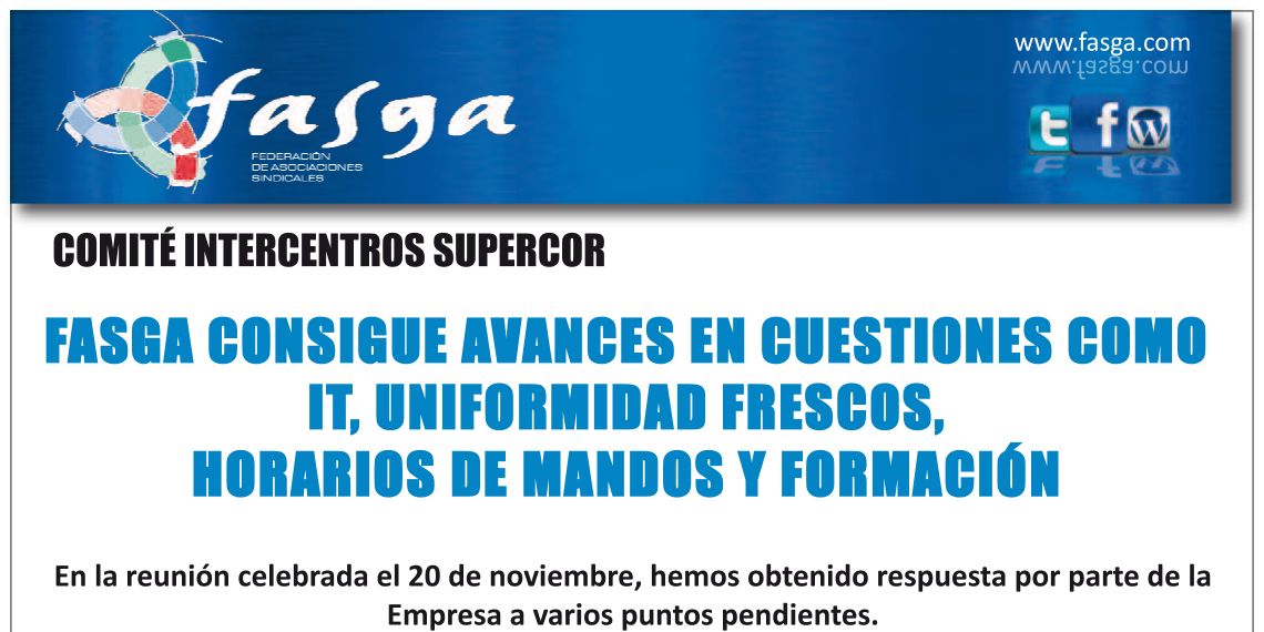 Avances conseguidos por FASGA en Comité Intercentros de Supercor