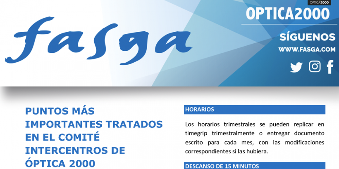 PUNTOS MÁS IMPORTANTES TRATADOS EN EL COMITÉ INTERCENTROS DE ÓPTICA 2000