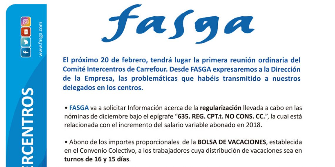 Información sobre el Comité Intercentros de Carrefour día 20 de febrero