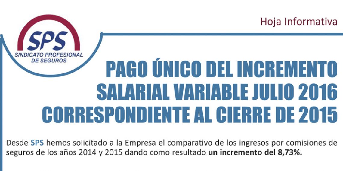 Pago único del incremento salarial variable julio 2016 correspondiente al cierre de 2015 en CESS