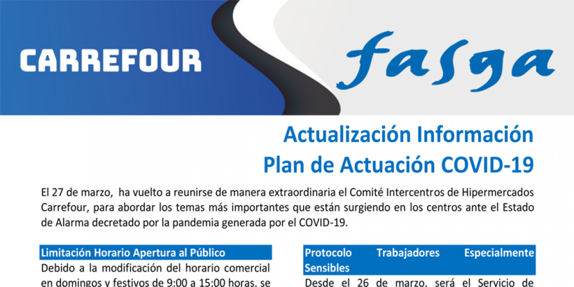 ACTUALIZACIÓN INFORMACIÓN PLAN DE ACTUACIÓN COVID-19 EN CARREFOUR