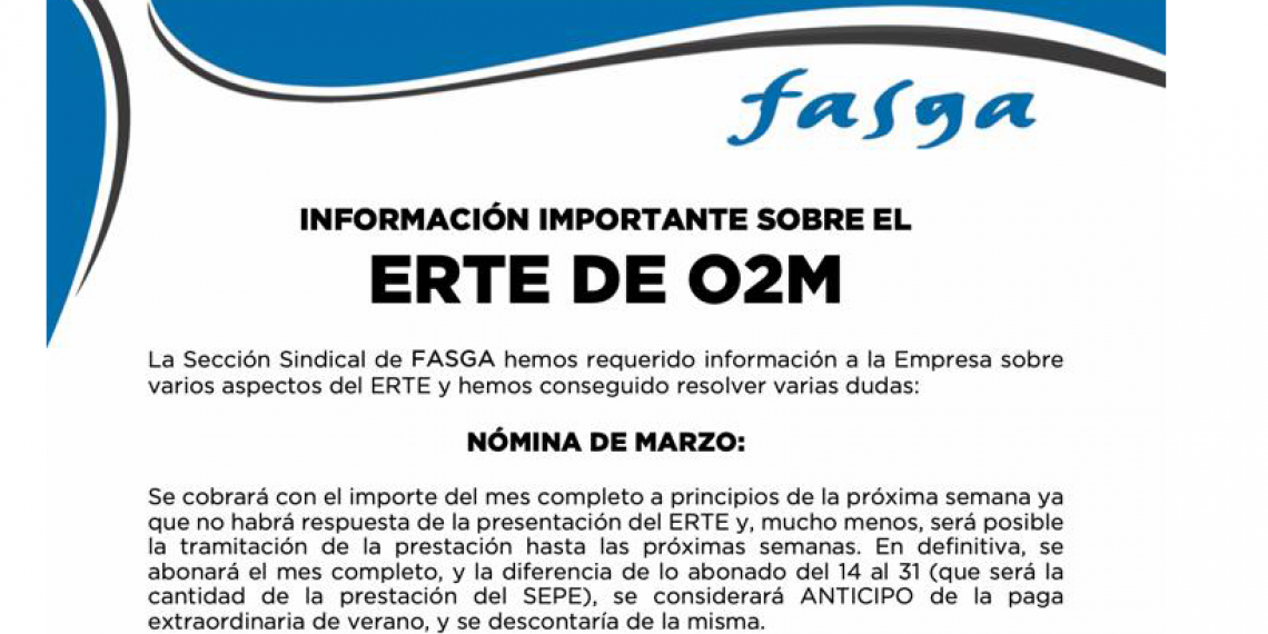 INFORMACIÓN IMPORTANTE SOBRE EL ERTE DE O2M