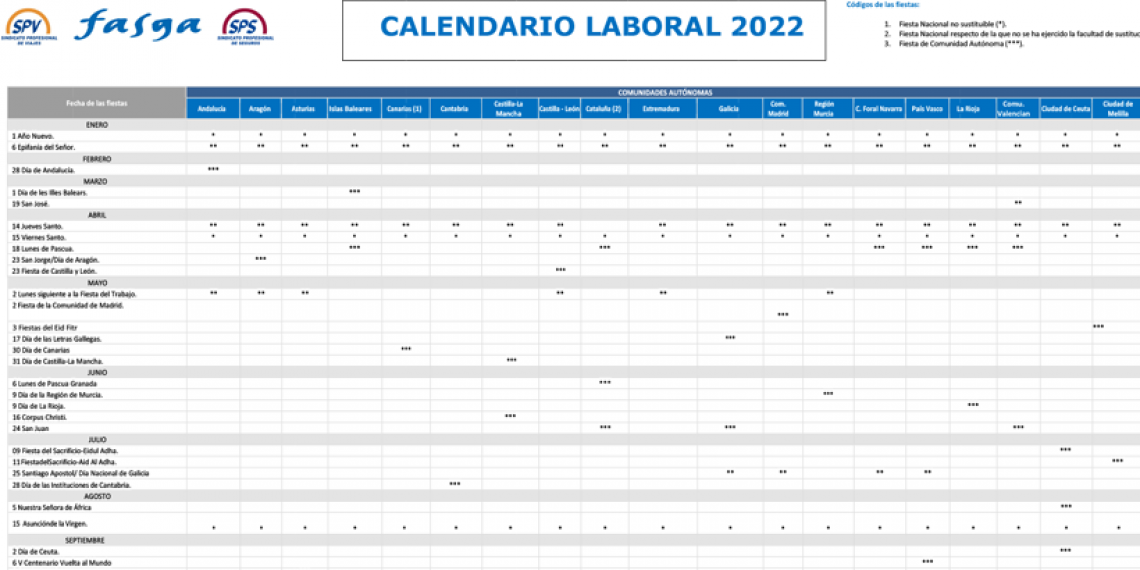 CALENDARIO LABORAL 2022