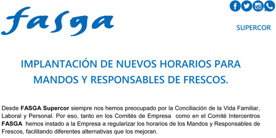 Implantación de nuevos horarios para mandos y responsables de frescos en Supercor