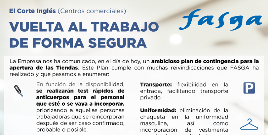 EL CORTE INGLÉS (CENTROS COMERCIALES) VUELTA AL TRABAJO DE FORMA SEGURA
