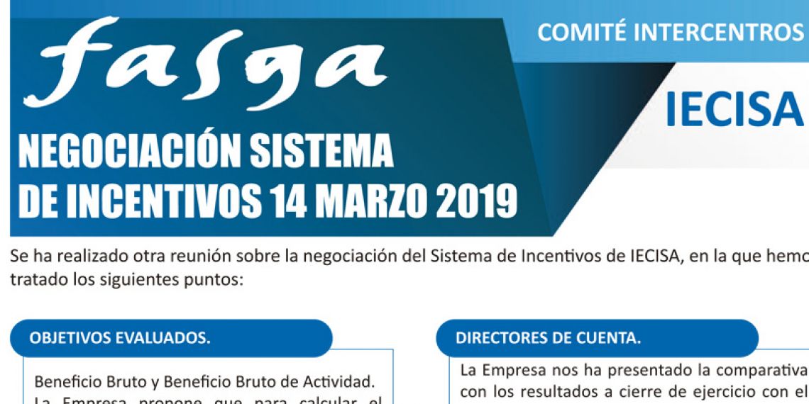 Comité Intercentros de IECISA 14 de marzo: Negociación sistema de incentivos