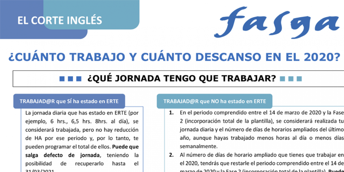 EL CORTE INGLÉS: ¿CUÁNTO TRABAJO Y CUÁNTO DESCANSO EN EL 2020?