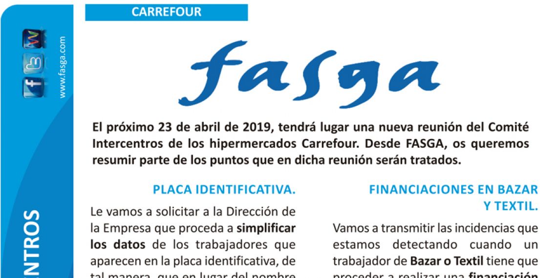 Información sobre próxima reunión del Comité Intercentros de Carrefour día 23 de abril