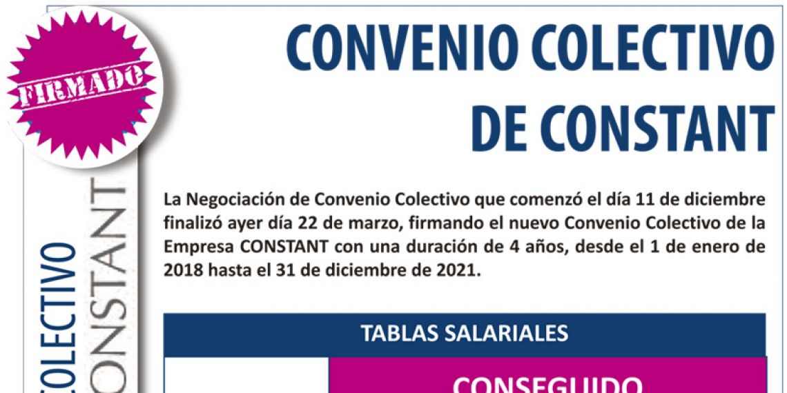 Firmado el nuevo Convenio Colectivo de la empresa Constant