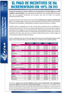 Comisión de Seguimiento del Sistema de Incentivos de la empresa El Corte Inglés S.A.: EL PAGO DE INCENTIVOS SE HA INCREMENTADO UN 19%
