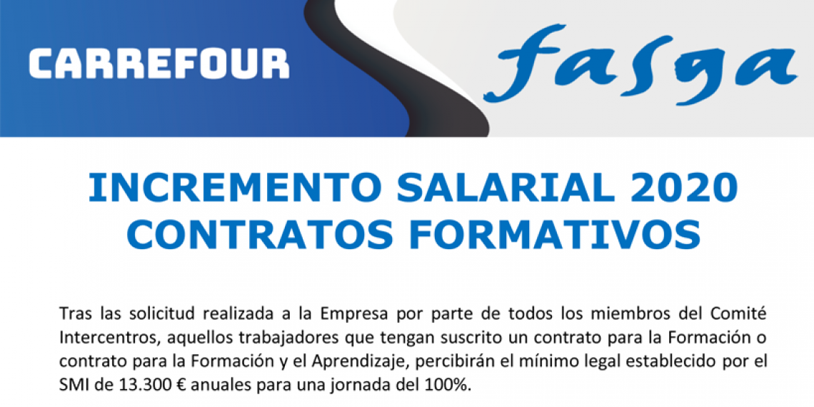 Incremento salarial 2020 contratos formativos en Carrefour