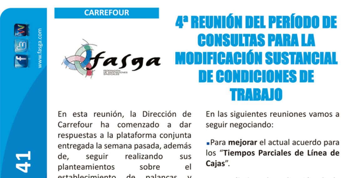 Carrefour: 4ª reunión del periodo de consultas para la modificación sustancial de condiciones de trabajo