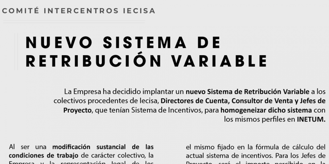 COMITÉ INTERCENTROS IECISA: NUEVO SISTEMA DE RETRIBUCIÓN VARIABLE