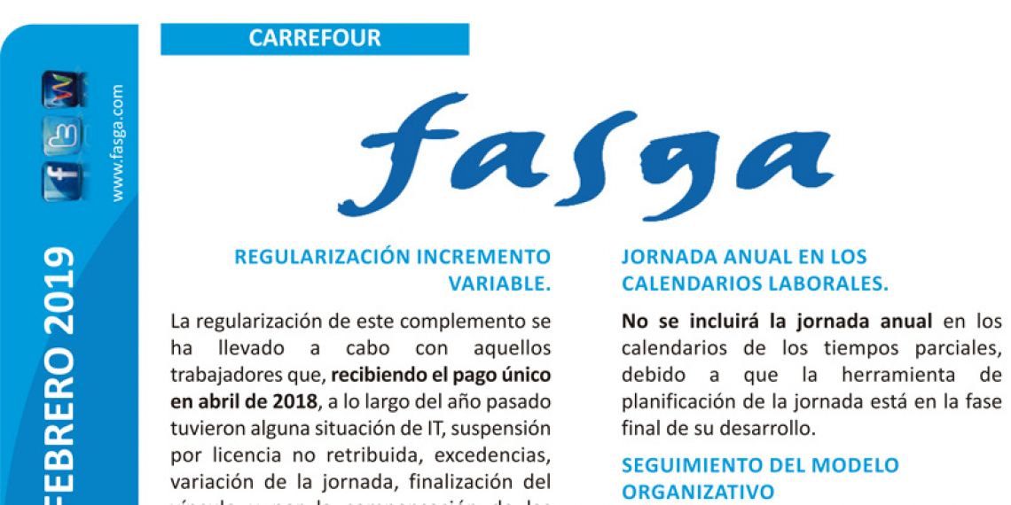 Hoja informativa del Comité Intercentros Carrefour 20 febrero 2019