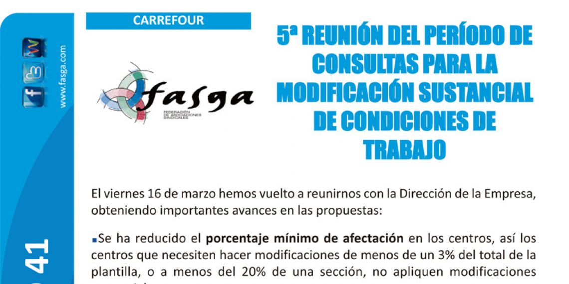 Carrefour: 5ª reunión del periodo de consultas para la modificación sustancial de condiciones de trabajo