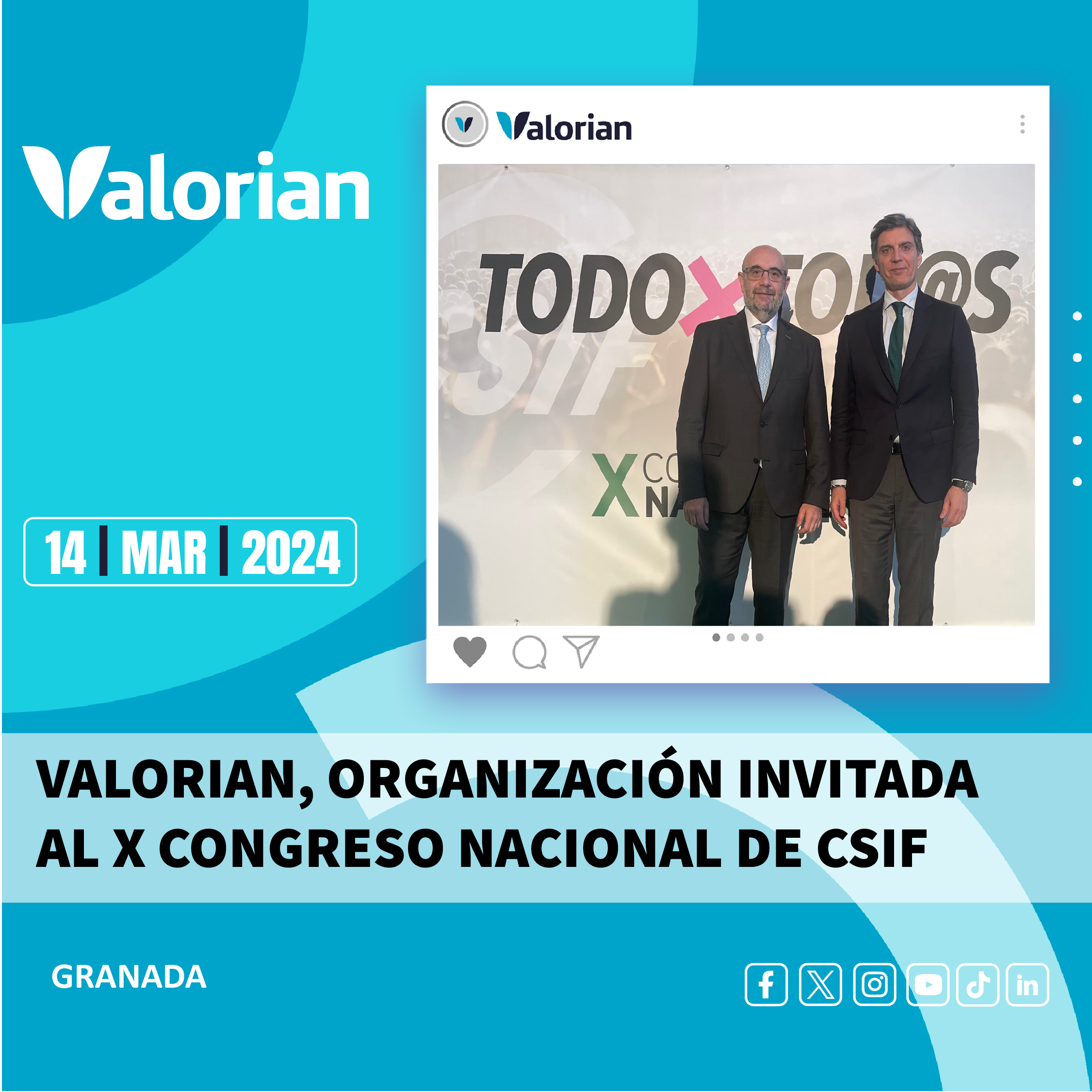 Valorian, organización invitada al X Congreso Nacional de CSIF en Granada