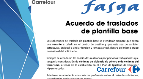 Acuerdo de traslados de plantilla base en Carrefour