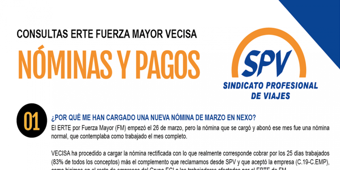 CONSULTAS SOBRE EL ERTE POR  FUERZA MAYOR EN VECISA: NÓMINAS Y PAGOS