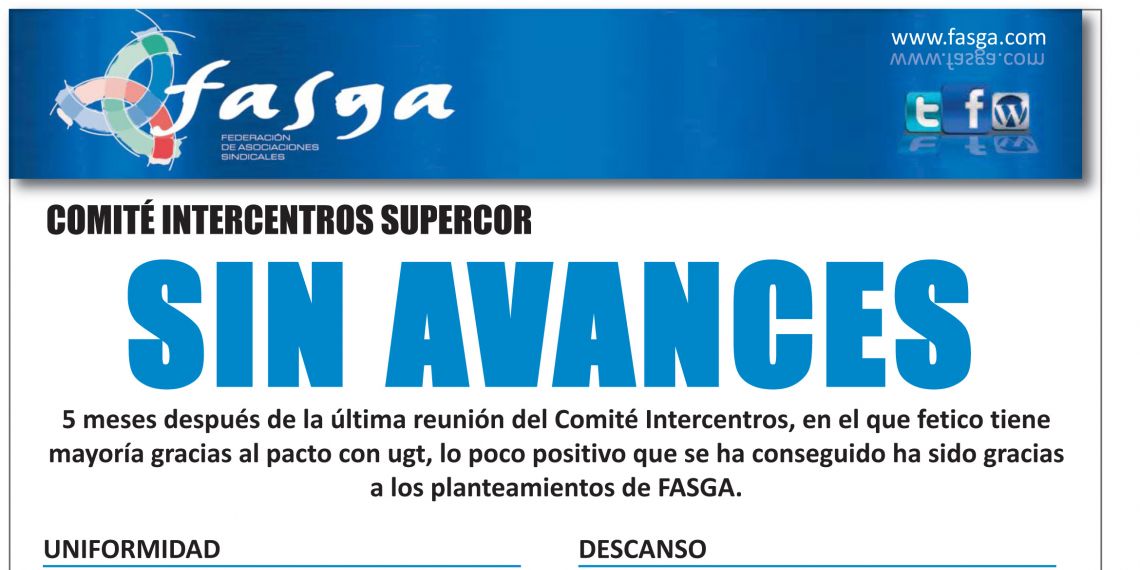 Hoja informativa de la reunión del Comité Intercentros Supercor: Sin avances