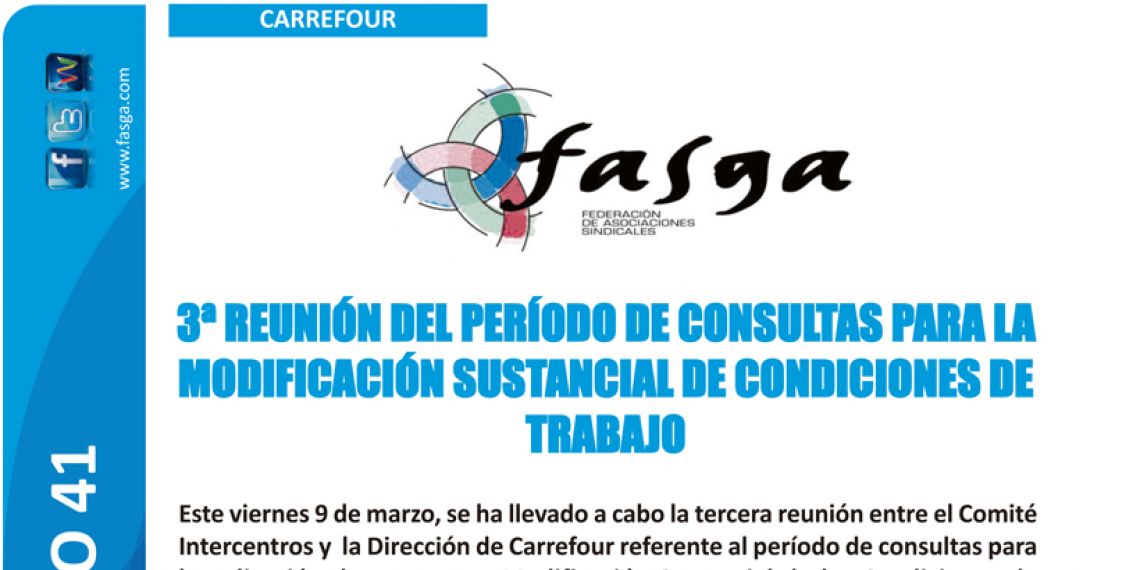 Carrefour: 3ª reunión período de consultas para la modificación sustancial de condiciones de trabajo