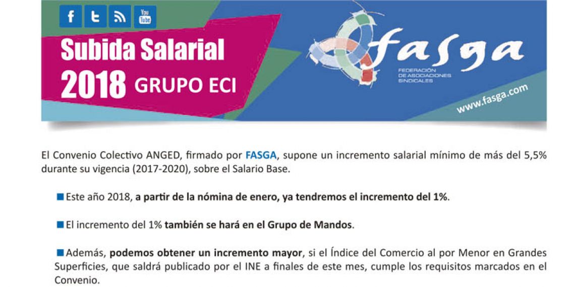 Grupo ECI: Incremento salarial 2018 Convenio ANGED