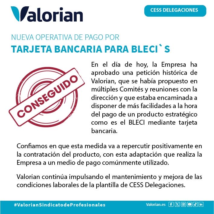 CESS Delegaciones: Nueva operativa de pago por tarjeta bancaria para BLECI`S