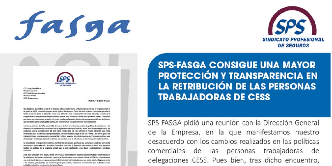 SPS-FASGA CONSIGUE UNA MAYOR PROTECCIÓN Y TRANSPARENCIA EN LA RETRIBUCIÓN EN  CESS