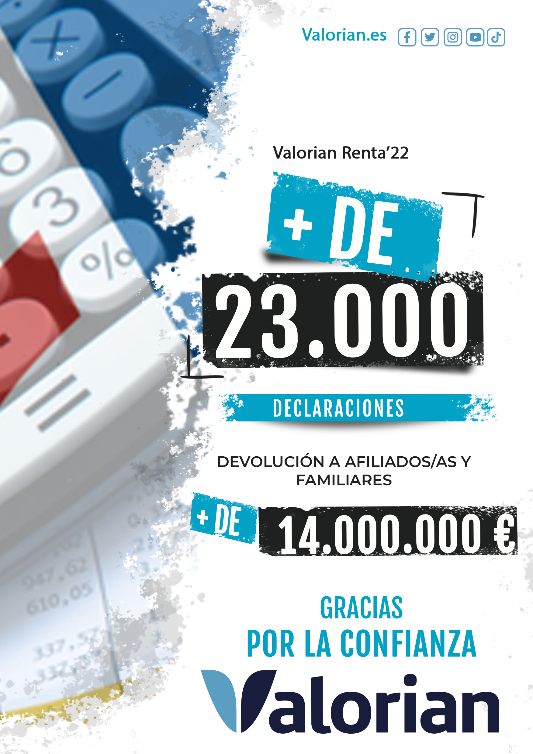 Renta 22: Valorian tramita más de 23.000 declaraciones de la renta de sus afiliadas/os y sus familiares