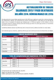 SEGUROS EL CORTE INGLÉS: Actualización de tablas salariales y pago de atrasos del año 2014. Nómina 2015