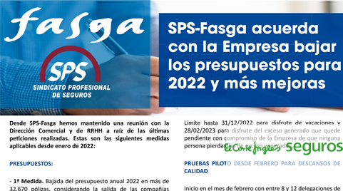 CESS: SPS-Fasga acuerda con la Empresa bajar los presupuestos para 2022 y más mejoras