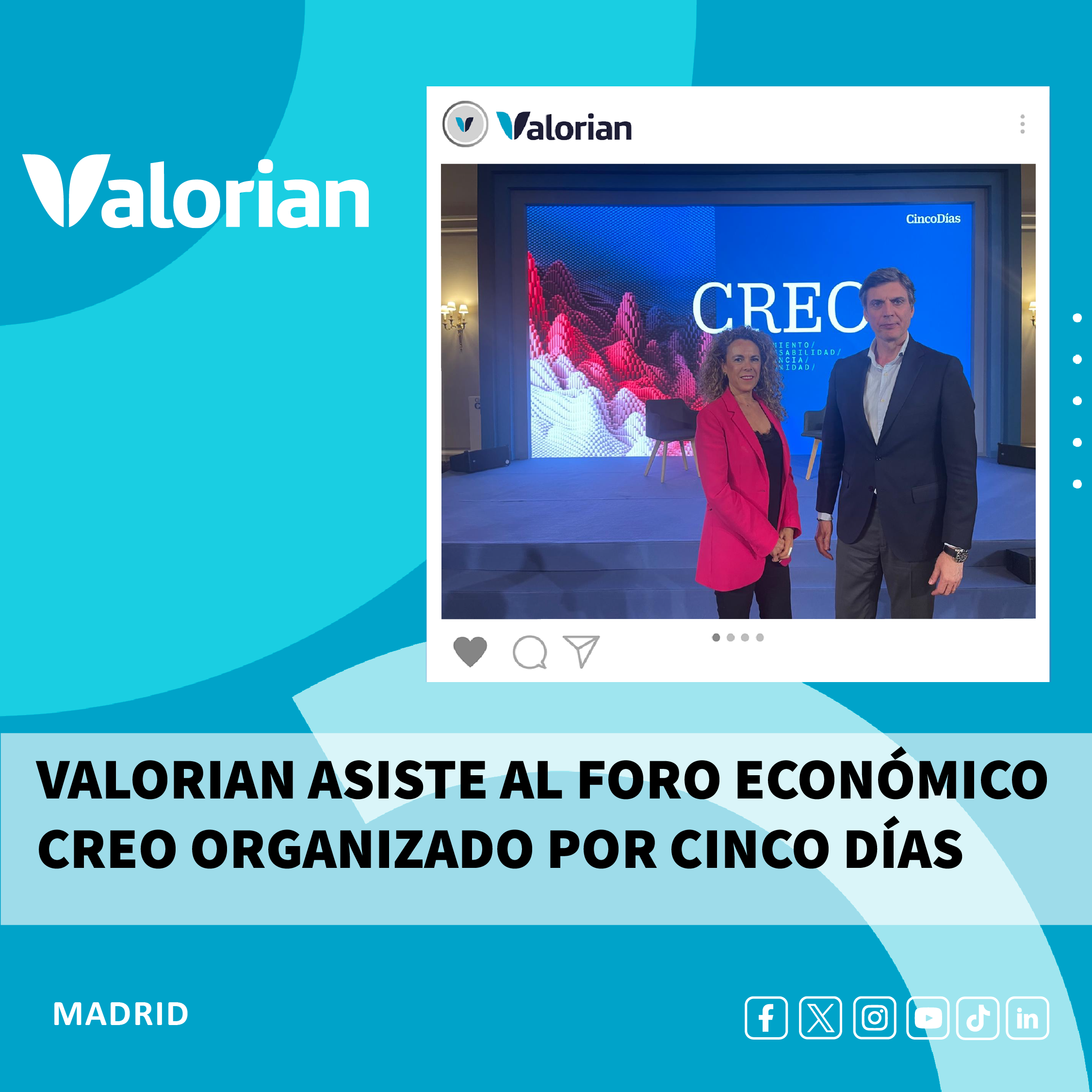 Valorian asiste al Foro Económico CREO, organizado por Cinco Días