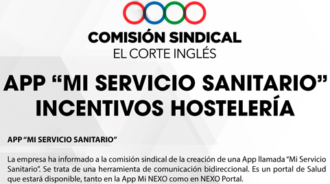 Hoja Comisión sindical ECI APP “MI SERVICIO SANITARIO” INCENTIVOS HOSTELERÍA