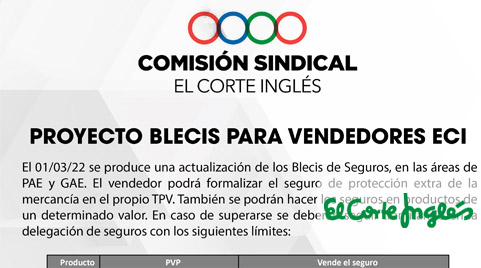 Comisión sindical El Corte Inglés: Proyecto Blecis para vendedores ECI
