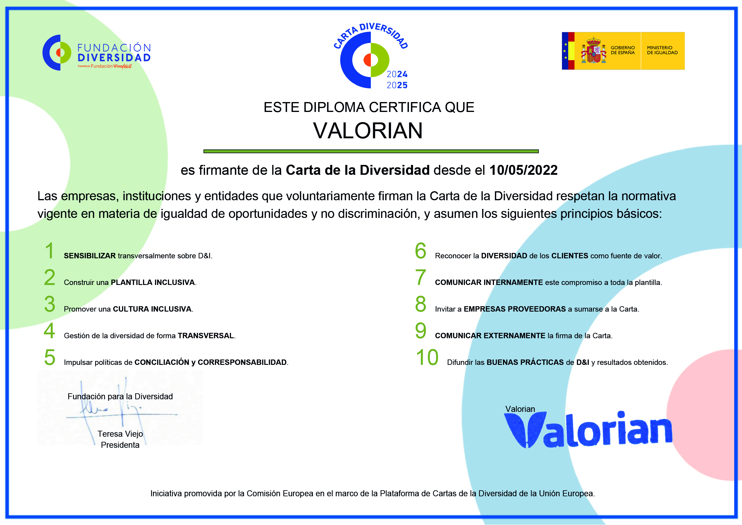 Valorian renueva su compromiso con la Fundación Diversidad