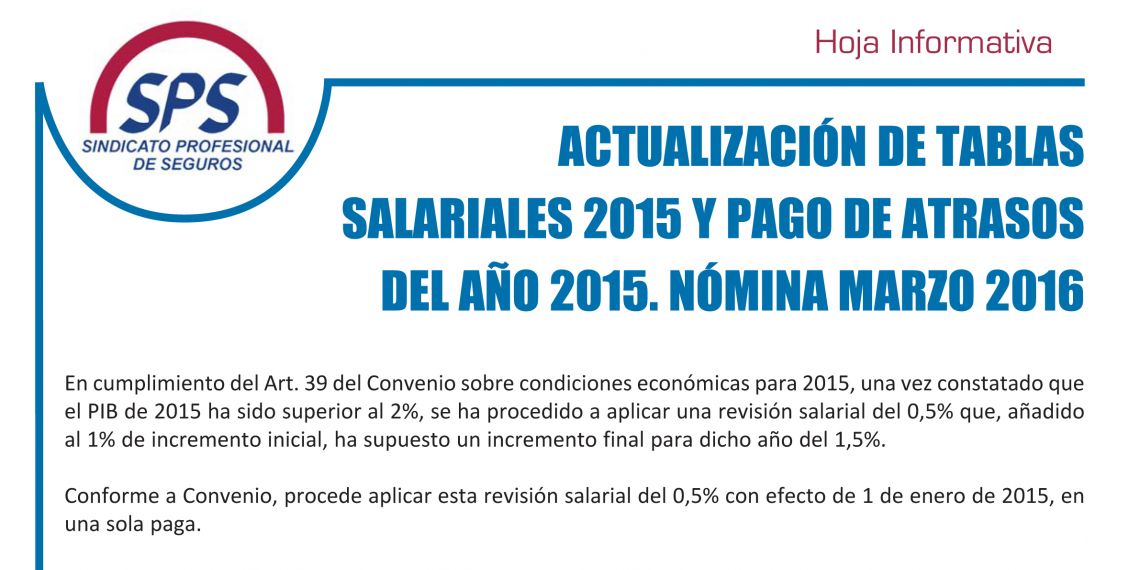 Seguros, Reaseguros y Mutuas accidentes de trabajo: actualización tablas salariales 2015 y pago atrasos 2015