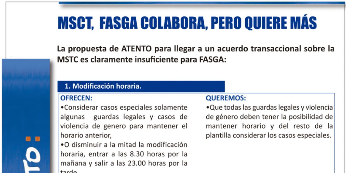 Negociación del acuerdo transaccional de la MSCT de ATENTO: FASGA colabora pero quiere más
