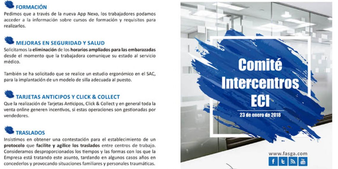 Información de la reunión del Comité Intercentros de El Corte Inglés 23 de enero de 2018