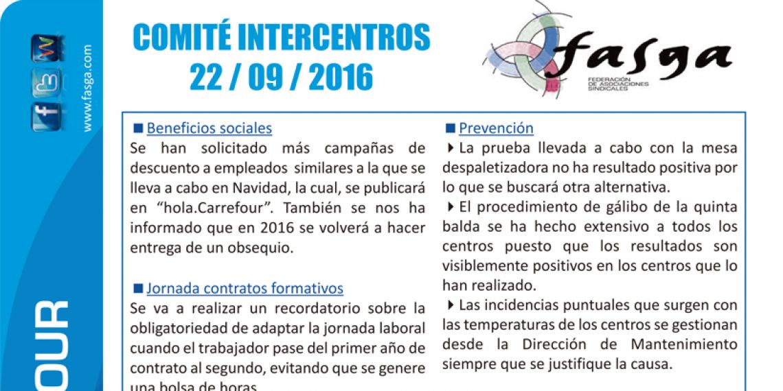 Hoja informativa del Comité Intercentros de Carrefour del día 22 de septiembre