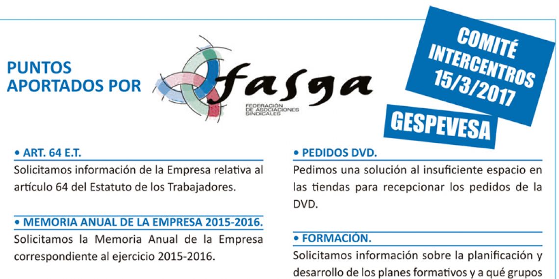Puntos aportados por FASGA a la reunión del Comité Intercentros de Gespevesa del día 15 de marzo
