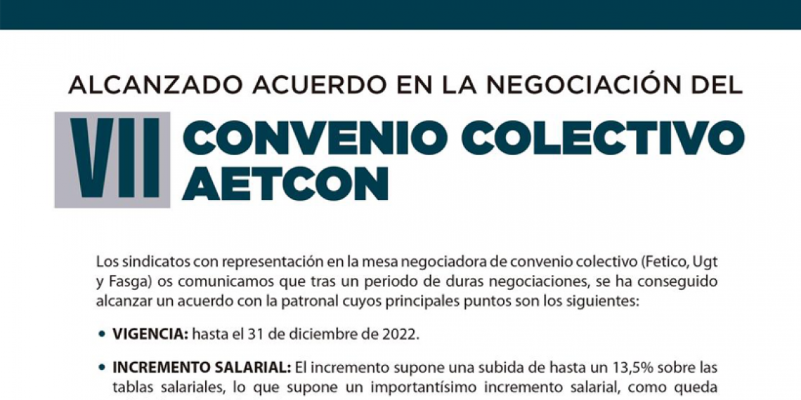 ALCANZADO ACUERDO EN LA NEGOCIACIÓN DEL  VII CONVENIO  COLECTIVO AETCON