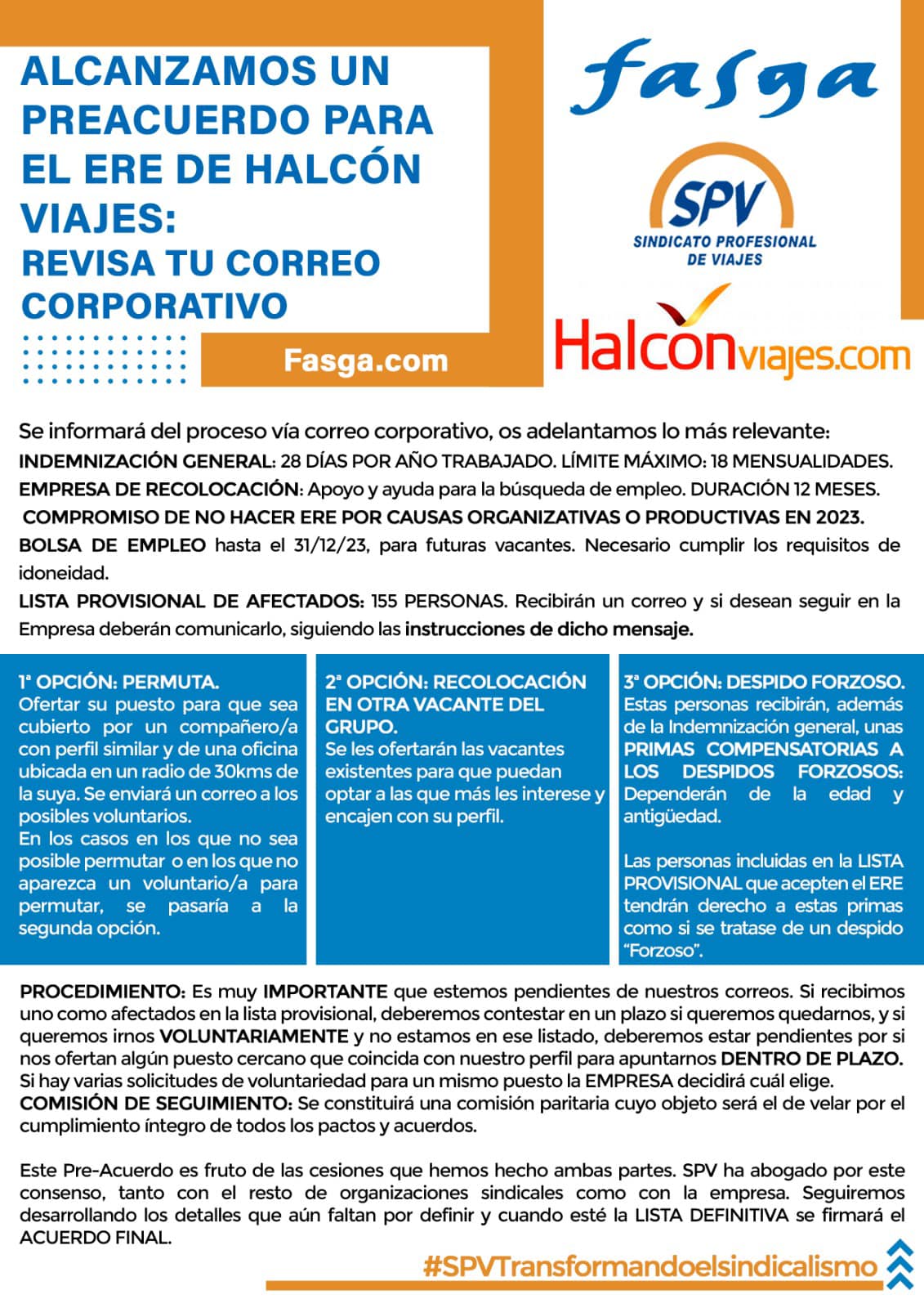 Alcanzamos un preacuerdo para el ERE de Halcón Viajes: Revisa tu correo corporativo