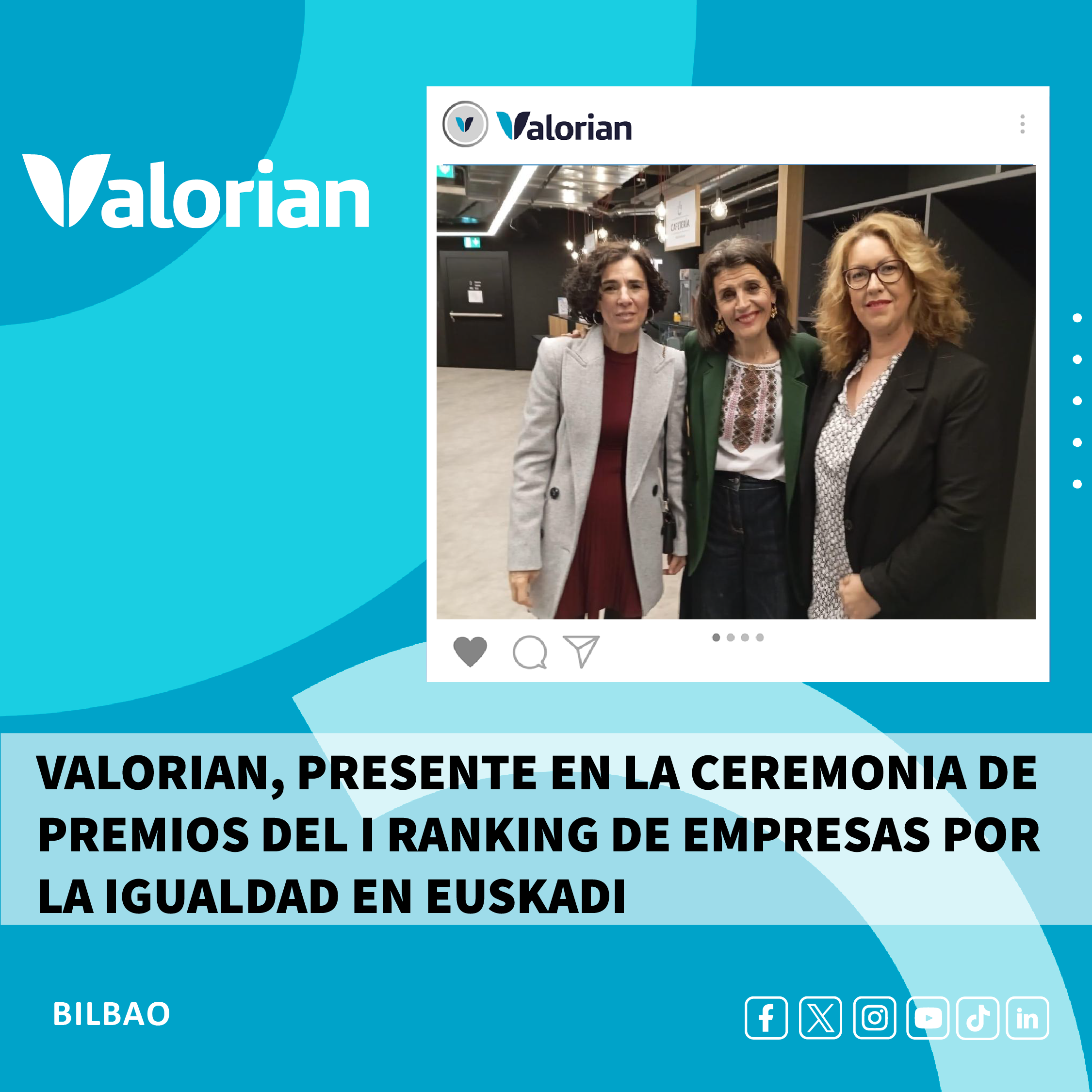 Valorian, presente en la ceremonia de premios del I Ranking de empresas por la igualdad Euskadi