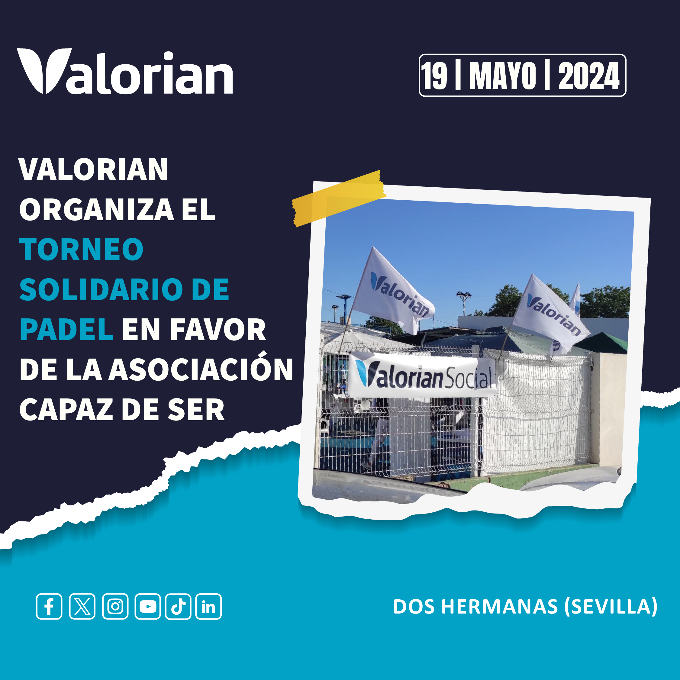Valorian organiza un torneo solidario de padel en favor de la Asociación Capaz de Ser