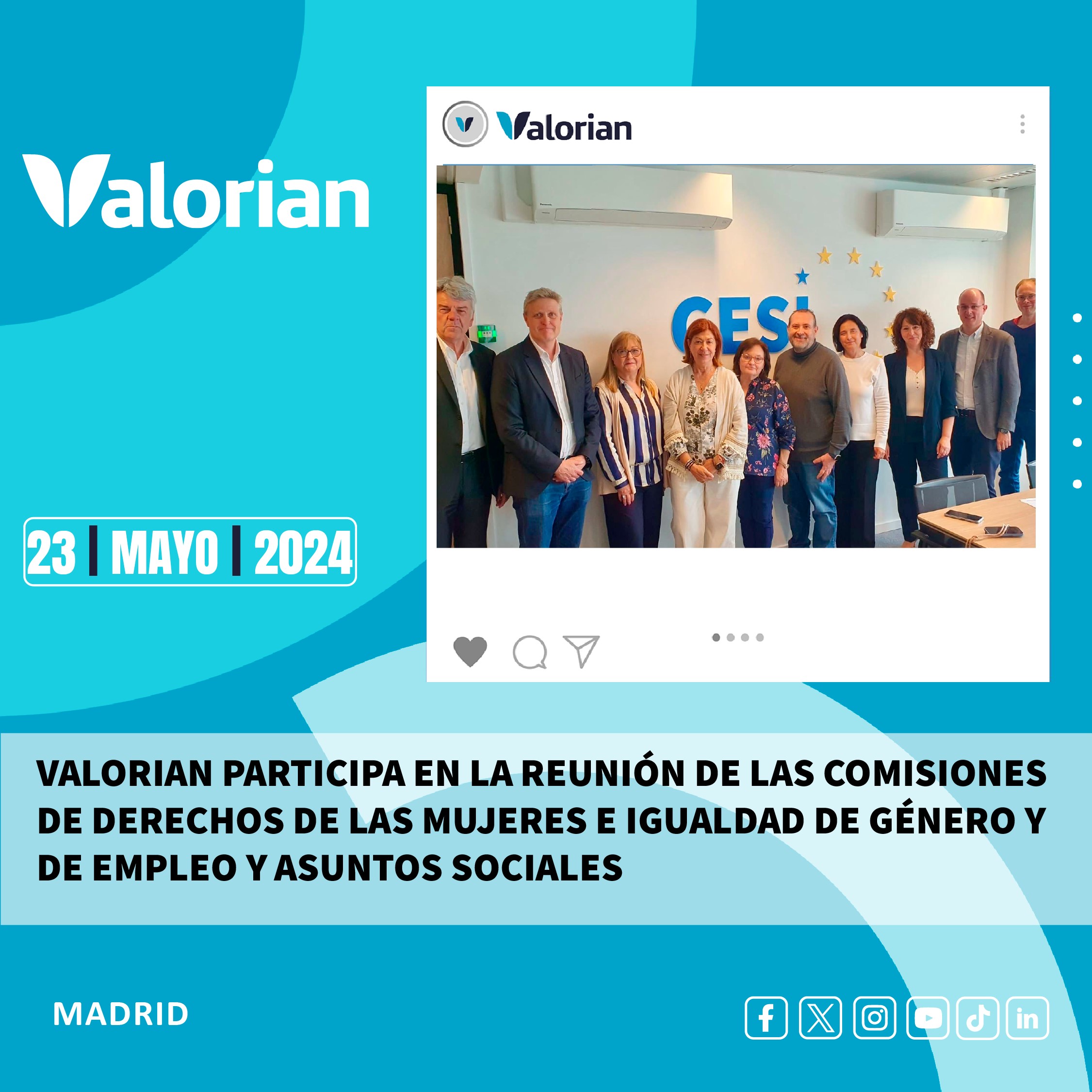 Valorian participa en la reunión de las comisiones de derechos de las mujeres e igualdad de género y de empleo y asuntos sociales